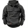 Men's Hooded Multi-Pocket Leather Patch Sweatshirt - European & American Style