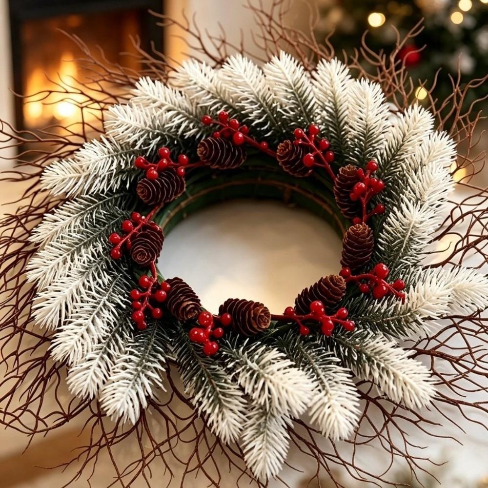 Red Berries Christmas Wreath Pinecones Christmas Decorations Xmas Ornament Wall Hanging Decor