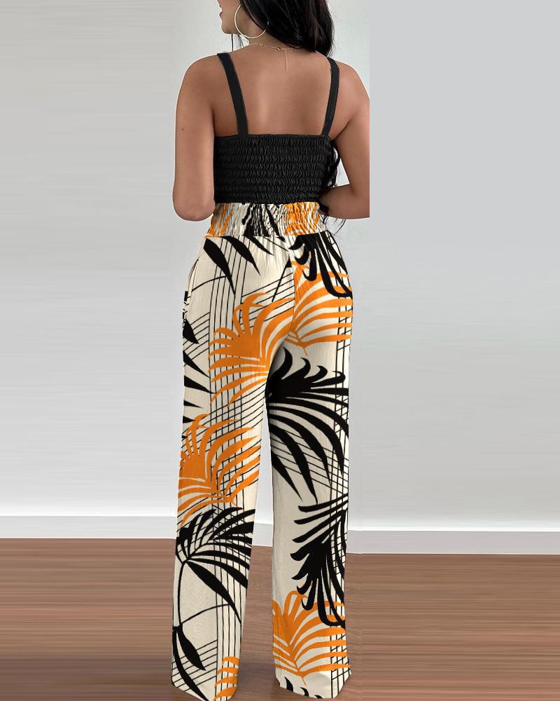 T9006 European & American Spring/Summer Fashion Print Camisole & Drawstring Long Pants Set