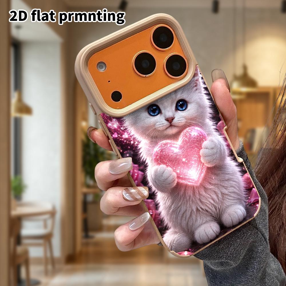 Phone Case: Lambskin 2D Flat Samsung Galaxy A34 A35 M05 M06 S20 S22 S21 FE Plus 5G Protective Case, Cute Little White Cat, Christmas and Halloween Gif