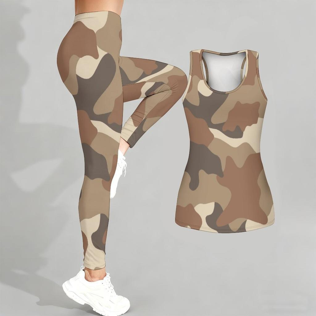 Camouflage-Print Yoga-Outfit für Damen Mode Workout-Leggings Fitness Sport Freizeit Yoga-Set Sportanzug