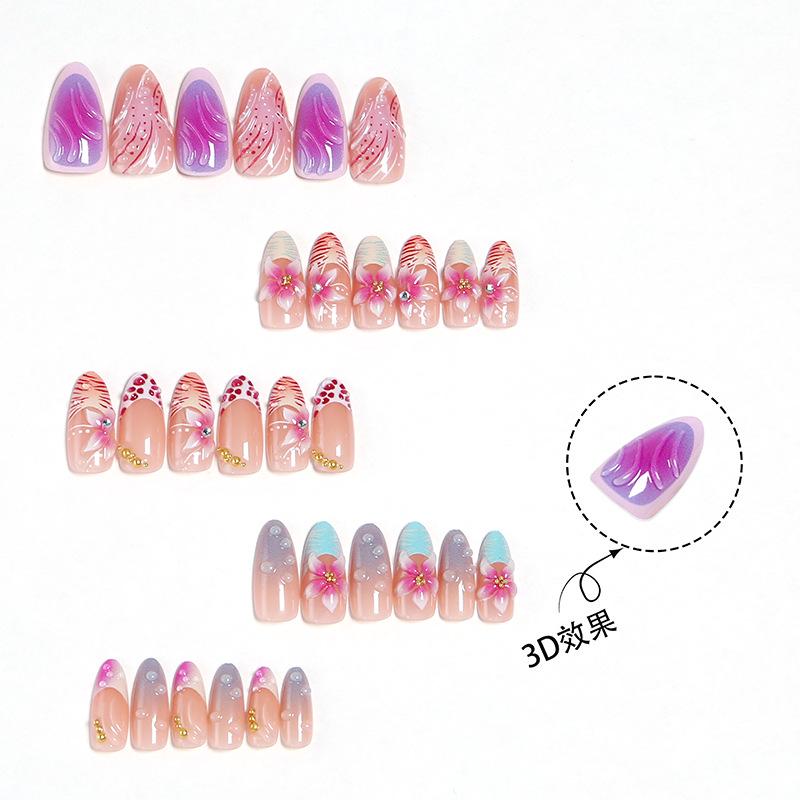 Hot Selling 3D Floral Rhinestone Almond False Nails - Handmade Wearable Tips