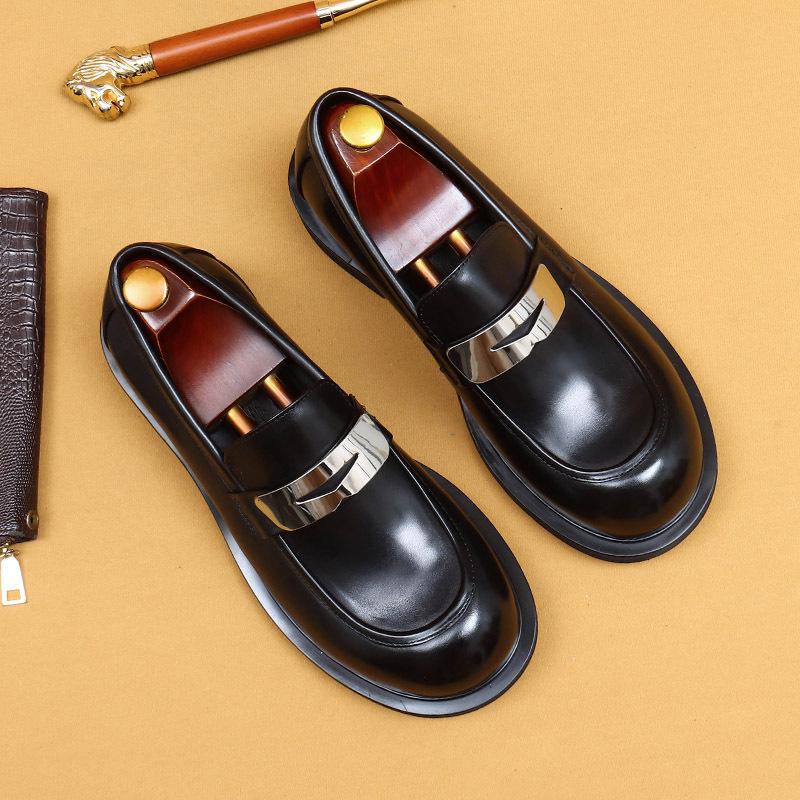 Casual Leather Shoes One-Pedal Loafers Genuine Leather British Retro Big Head Business Dress Shoes