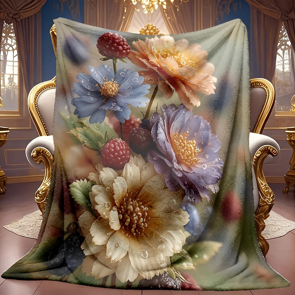 Floral Theme Pattern Blanket Soft High-Definition Digital Print All-Season, Family and Friends Gift Cooling Blanket Perfect Gift Soft Breathable 100%
