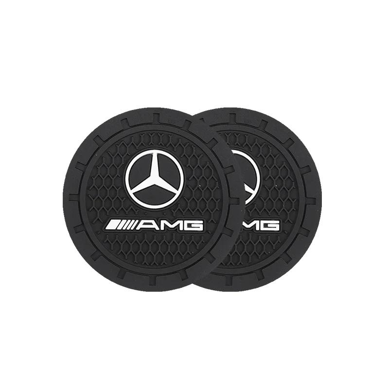 2025 Heiß 2 Stück Auto-Getränkeuntersetzer PVC-Logo Wasserbecher-Pad Anti-Rutsch-Matte für Mercedes Benz AMG GLE GLS CLS GLC CLA GLA GLK ML C197 R231 W1