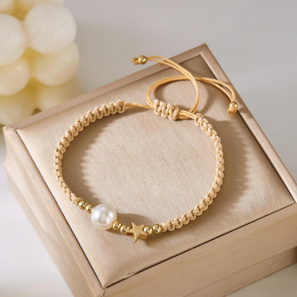 European American Handmade Woven Imitation Pearl Heart Cross Bracelet - Trendy Fashion Jewelry