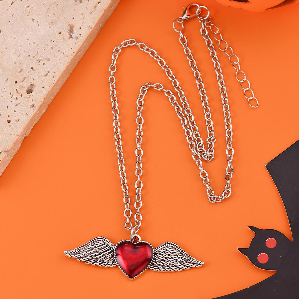 Gothic Red Heart Pendant Necklace - Alloy Clavicle Chain for Women