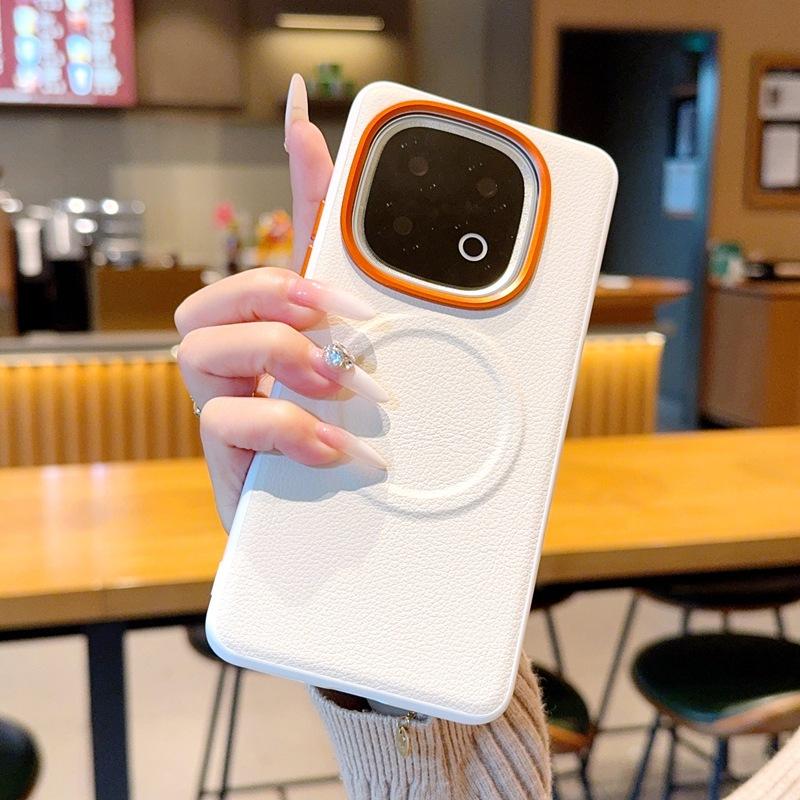 Applicable to iQOO13 mobile phone case, simple plain leather iqoo13 magnetic case, wireless charging iqoo15ultra hard case