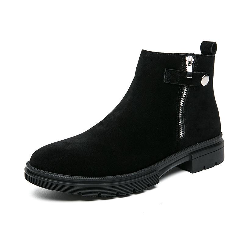 Large size men's shoes autumn and winter high top solid color Chelsea boots men's flow outdoor thick-soled matte leather boots men