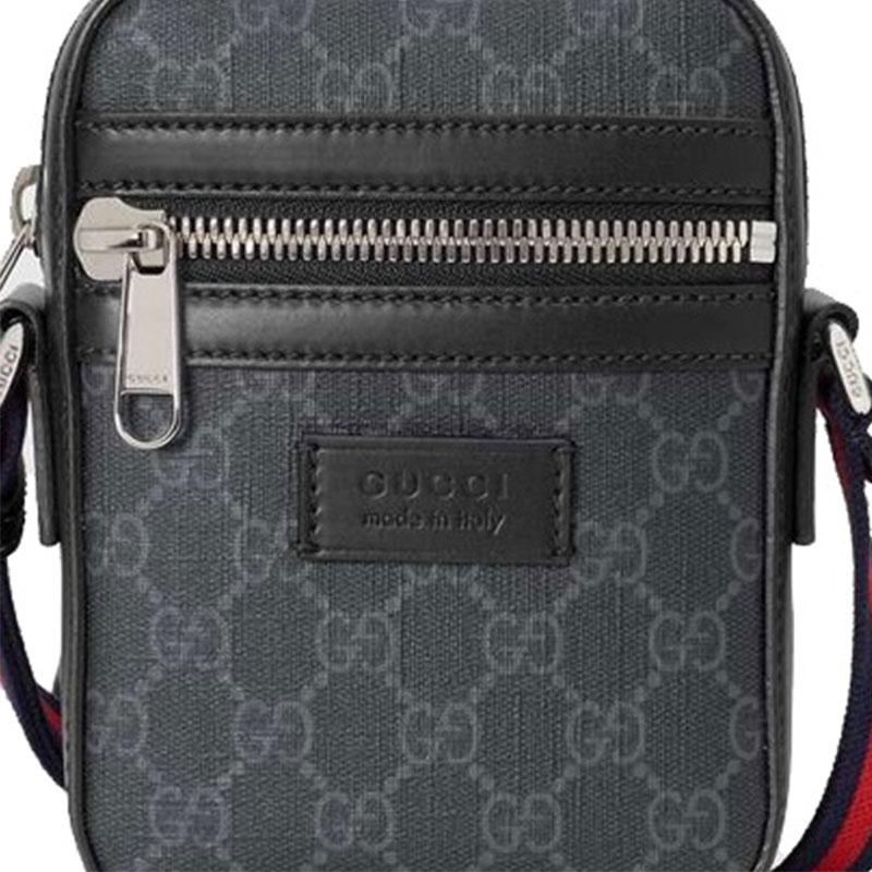 Gucci Vintage Logo Streifen Web-Canvas und Leder Umhängetasche Herren Umhängetasche Schwarz Grau 598103-K5RLN-1095