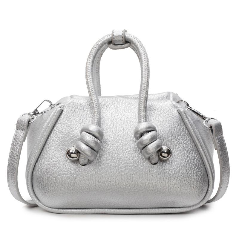 Trendy new product simple solid color niche design handbag bag femininity versatile high sense lychee pattern messenger bag