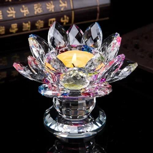 Household Colorful Crystal Lotus Candlestick, Butter Lamp Holder, Buddha Offering Lamp, Interior Decoration, Buddha Hall, Prayer