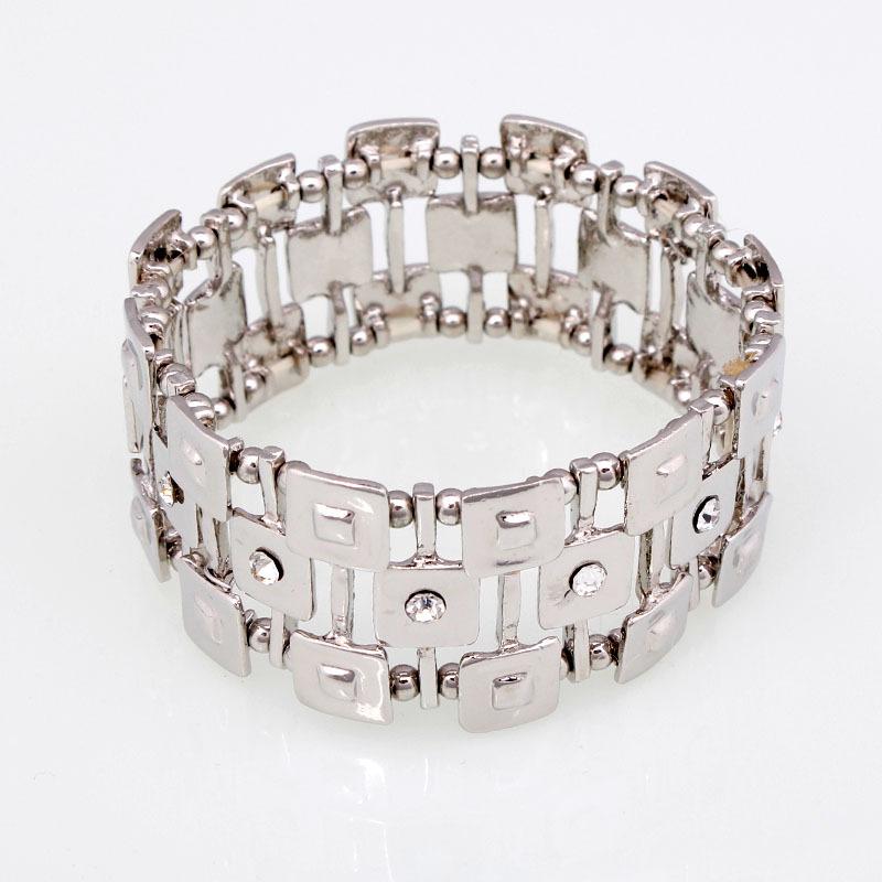 2026 European and American Foreign Trade Fashion Jewelry Silver Electroplated Rhinestone Geometric Elastic Bracelet 18CM