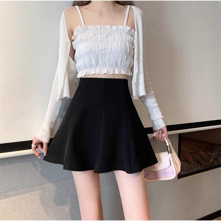 Women's Spring Summer Plus Size A-Line Short Umbrella Skirt Pleated Puffy Underlay Casual All-match Versatile Skirt-Trousers Academic Style