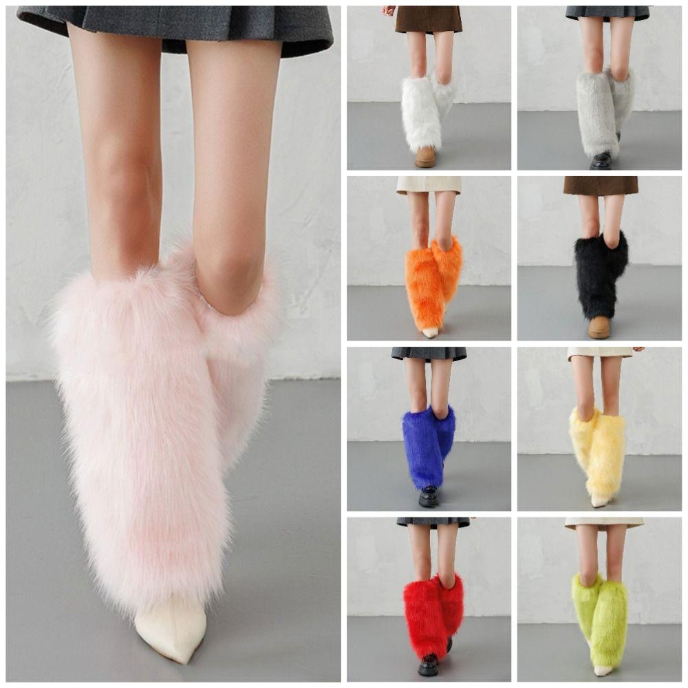 Faux Fur Furry Leg Warmers Y2K Long Tube Sock Fashion Warm Knee Sleeve Autumn/Winter