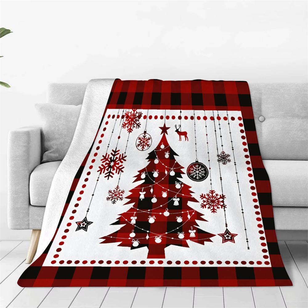 Frohe Weihnachten Decke Weiches Plaid Hirsch Baum Schneeflockenmuster Flanell Überwurfdecke Alle Jahreszeiten für Sofa Bett Zimmerdekor