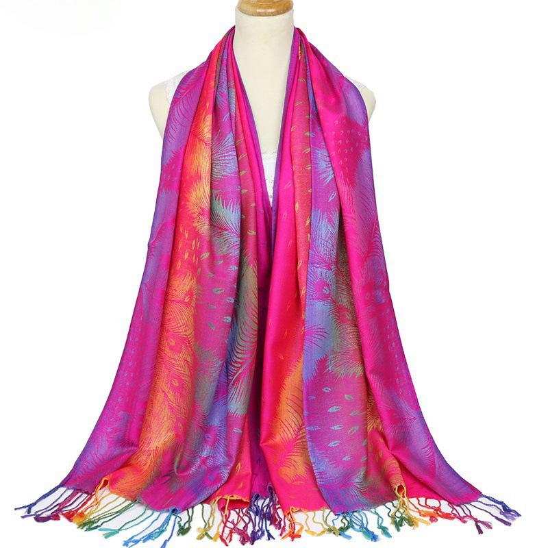 Ethnic Style Colorful Cashew Embroidered Long Scarf Rainbow Gradient Tassel Scarf Shawl Women's Headscarf