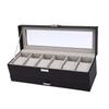 Watch Box 6 Slot Watches Display Case 2 Layer Jewelry Organizer Storage Holder Organizer Black