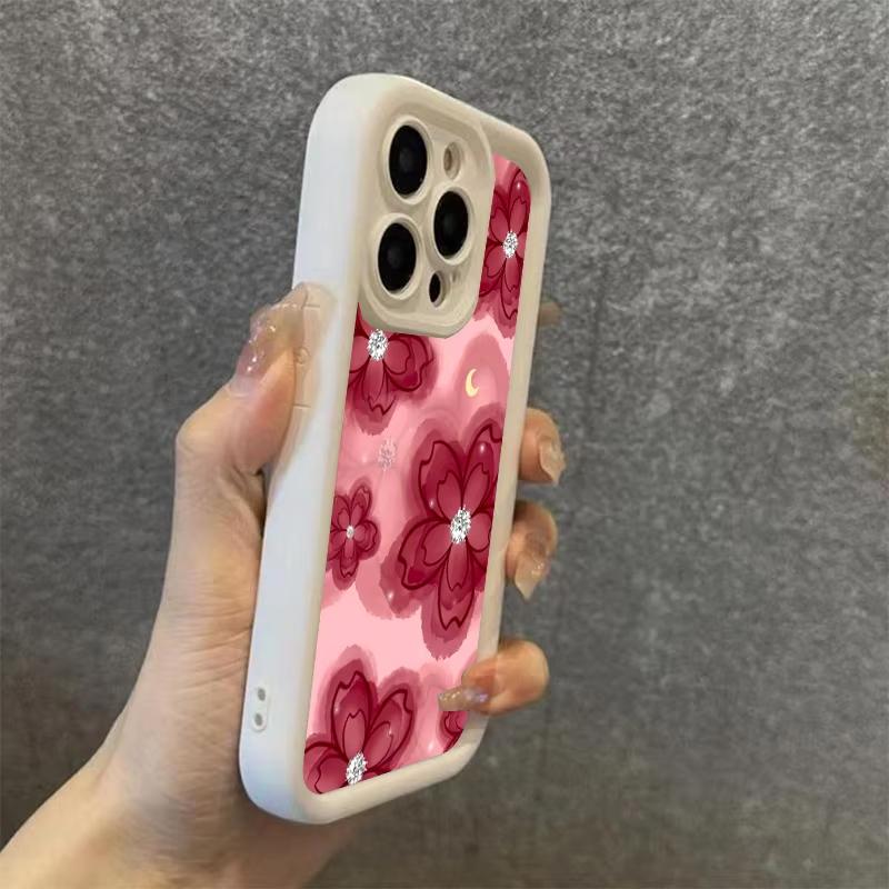 Diamond Floral Design Silicone Phone Case For Samsung Galaxy S25 S24 S23 S22 S21 S20 Ultra Plus FE A15 A35 A54 A55 Cover