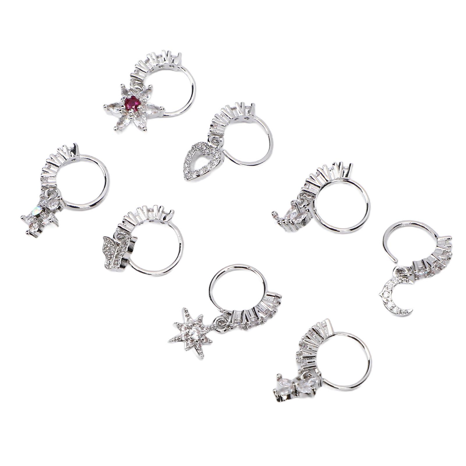 

8pcs Hanging Nose Ring Flower Star Heart Pendant Dangle Nose Ring Fashion Jewelry for Women Silver Inner Diameter 8mm серебряный