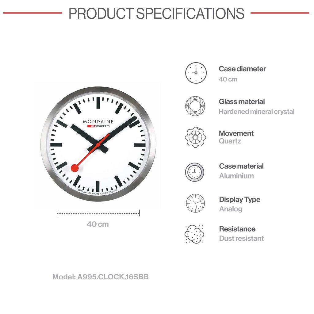 MONDAINE Wanduhr 40cm A995.16SBB