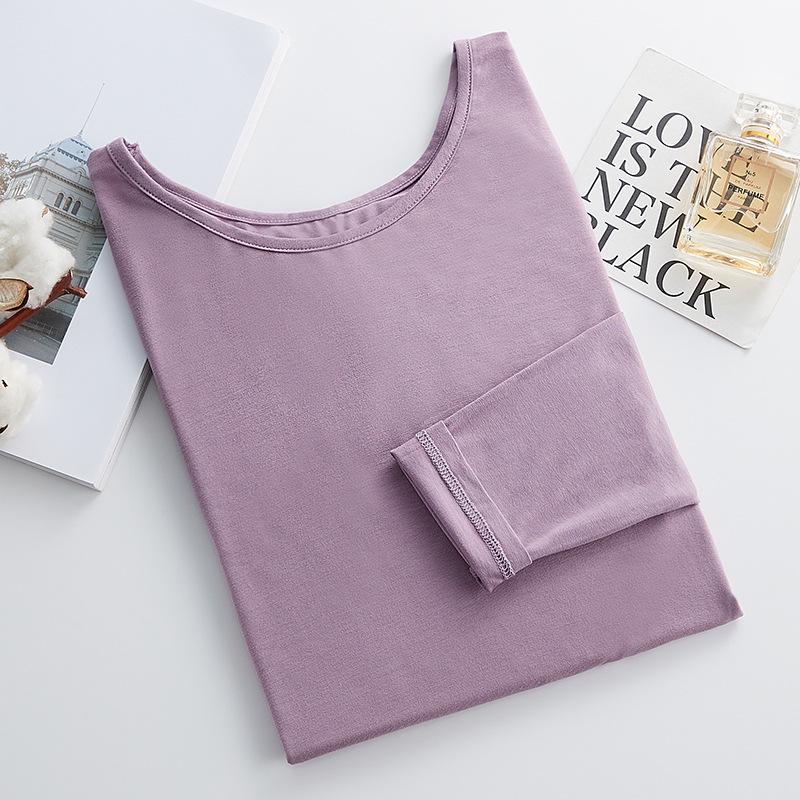 Modal Women's Slim Fit Long Sleeve Round Neck T-Shirt - Solid Color Versatile Autumn Top