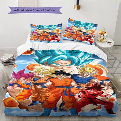 Son Goku Muster Bettwäsche, Steppbett Set Bettbezug Kissenbezug Zuhause Geburtstagsgeschenk (1 Bettbezug + 2 Kissenbezüge, ohne Füllung)