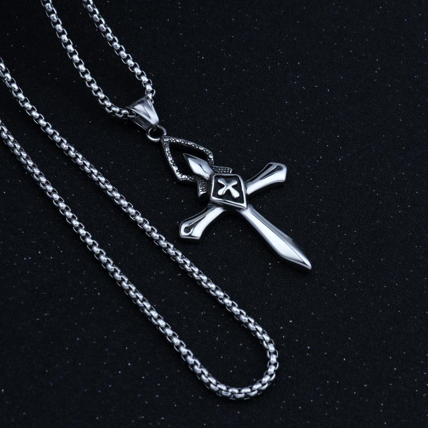 European and American Trendy Men's Simple Necklace Titanium Steel Alloy Military Brand Cross