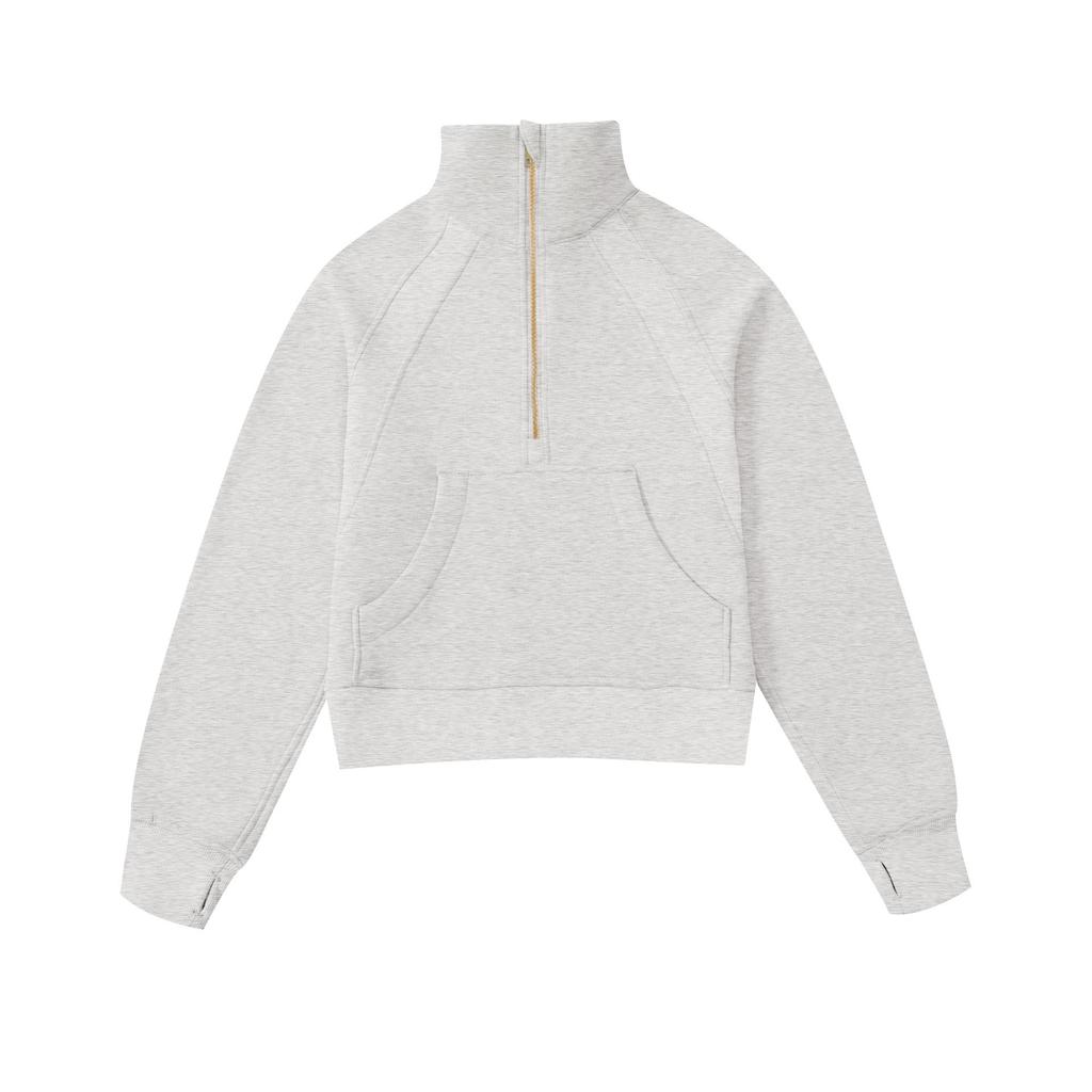 Women's Short Chimney Collar Casual Sports Sweatshirt - Half-Zip, Plus Velvet, Loose Fit