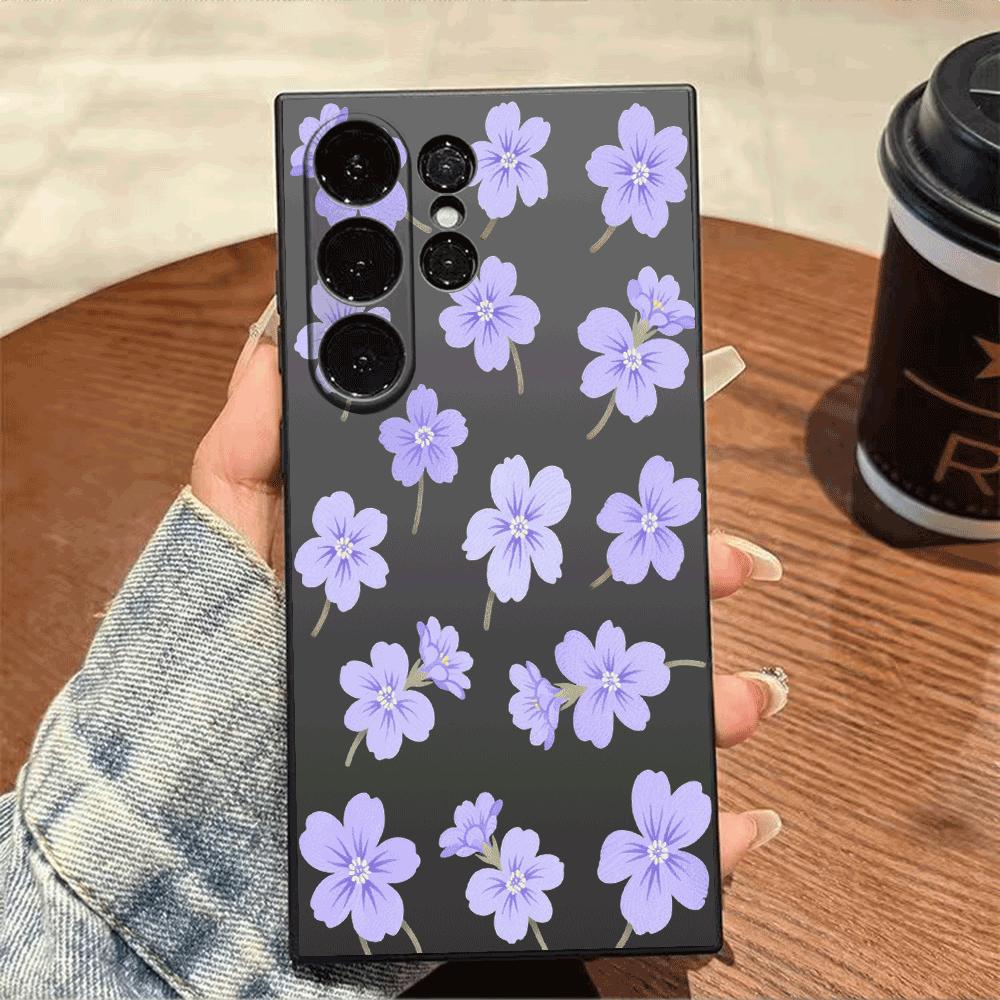 Light Purple Floral Pattern Case for Samsung Galaxy S25 S24 Ultra S23 S22 S21 S20 FE Plus Soft TPU Slim Fit Shockproof Cover