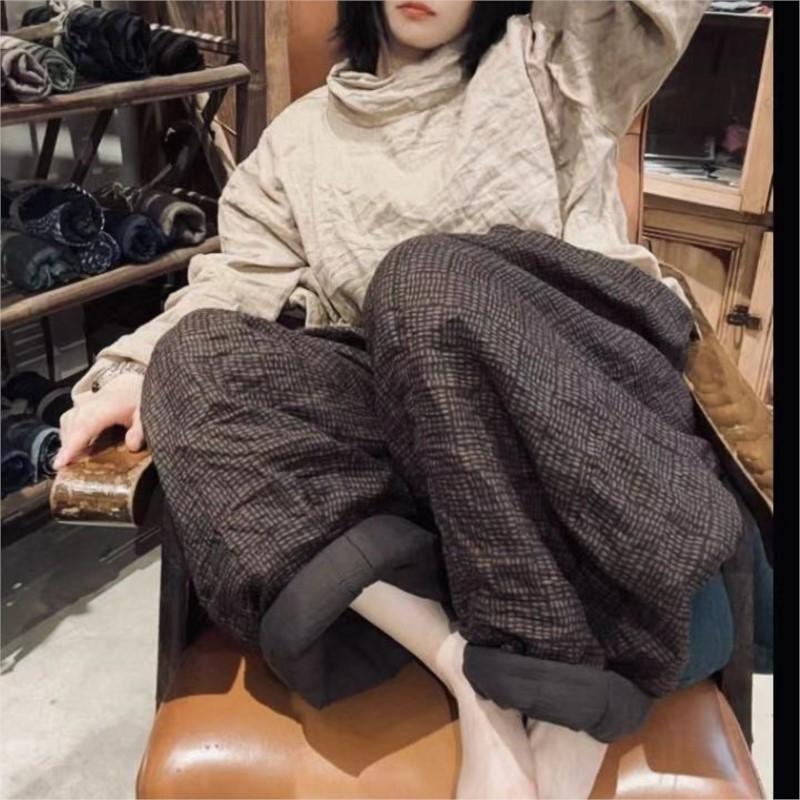 Johnature Woman Winter Niche Vintage Style Drawstring Wide Leg Pants Loose Casual Personality Retro Pants