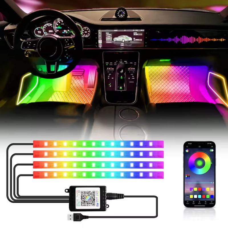 Neon 48 72 Led Car Interior Ambient Foot Light With Usb Wireless Remote Music App Control Auto Rgb Atmosphere Decorative Lamps