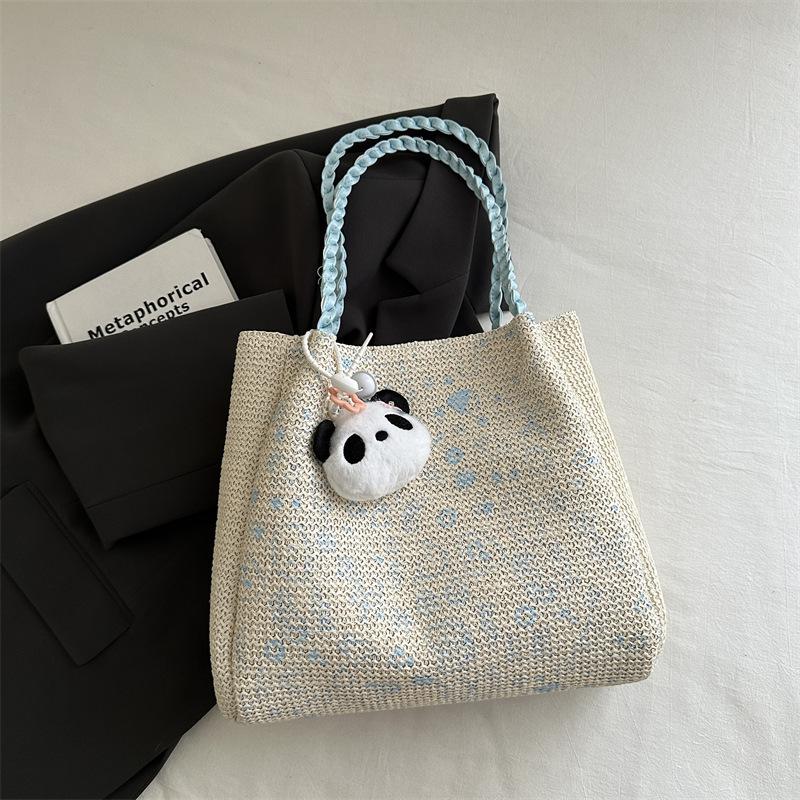 Korean leopard print handbag autumn and winter retro woven knitted bag fashionable large-capacity tote bag female cute student
