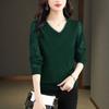 Herbst Spitze Ärmel Gestrickte Basis Pullover für Mittleren alters Frauen Tragen V-ausschnitt Pullover Dünne