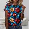 Blumenförmiges Bequemes Stilvolles Einfaches Cartoon Kurzarm-T-Shirt Damen Digitaldruck Schlankes Oberteil
