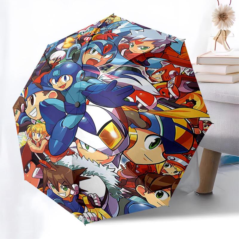 1pc Mega Man Automatic Folding Outdoor Umbrella - Portable 3-Fold Design with 8-Rib Iron Frame, Perfect for Fans, Travelers, Daily Use, and Gifts