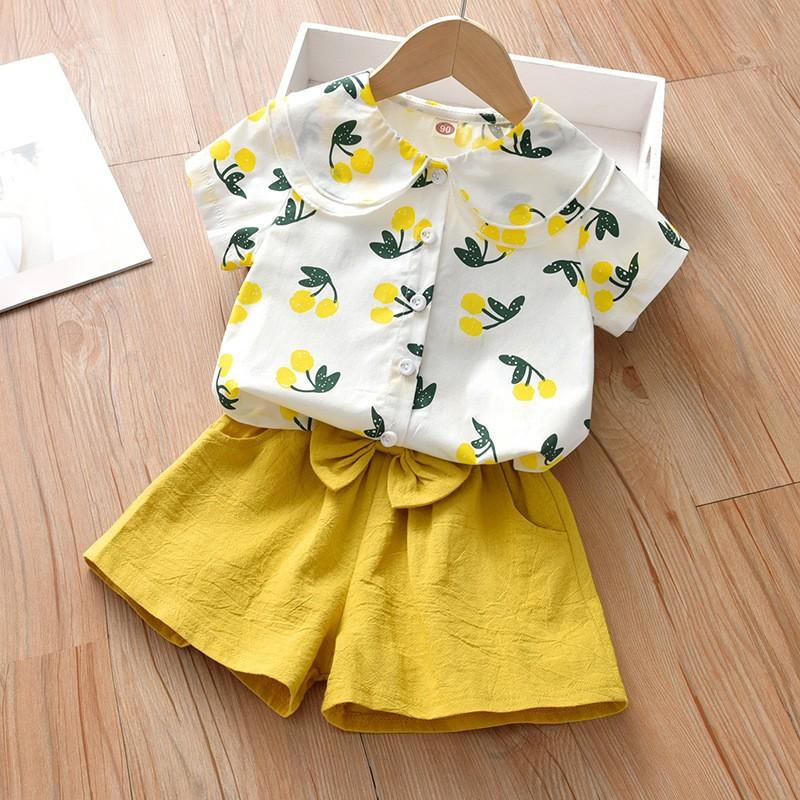 Girls Summer Short Sleeve Set Stylish Two Piece Outfit For Toddler And Kids Fashionable Casual Clothing