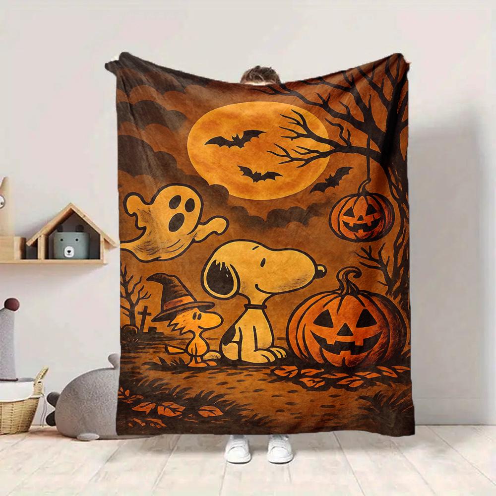 1Pc Halloween Snoopy Pumpkin Night Blanket Soft And Comfortable Casual Warm Camping Travel Christmas Halloween Gift M917102