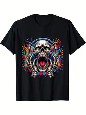 Screaming Skull W/ Headphones T-Shirt, Men's T-Shirt