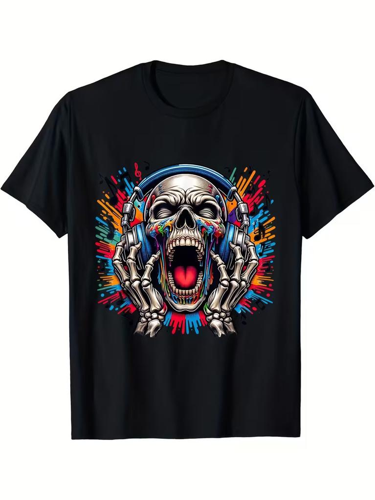 Screaming Skull W/ Headphones T-Shirt, Men's T-Shirt