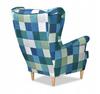 Fotel uszak ARI PRINT skandynawski Family Meble kratka turkus niebiesk