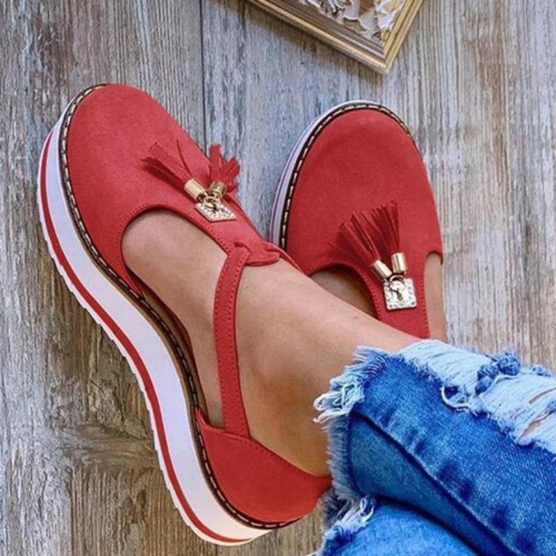 Customizable Women's Sandals Summer Casual Flat Platform Heel Tassel Buckle Strap Sandals Platform Vulcanized Shoes