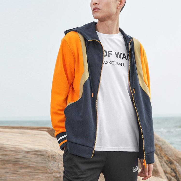 Li Ning Wade Series Letter Print Color Block Zip Hoodie Men Hoodies Tropical-Orange AWDR047-3