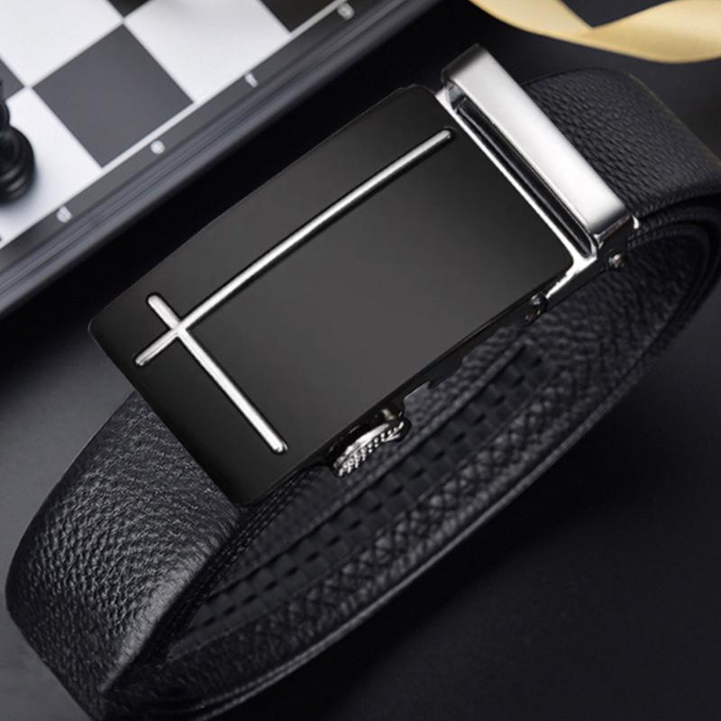 New Trendy Men's Belt Automatic Buckle Leather Trousers Belt Business Casual Young and Middle Aged Trousers Belt Men