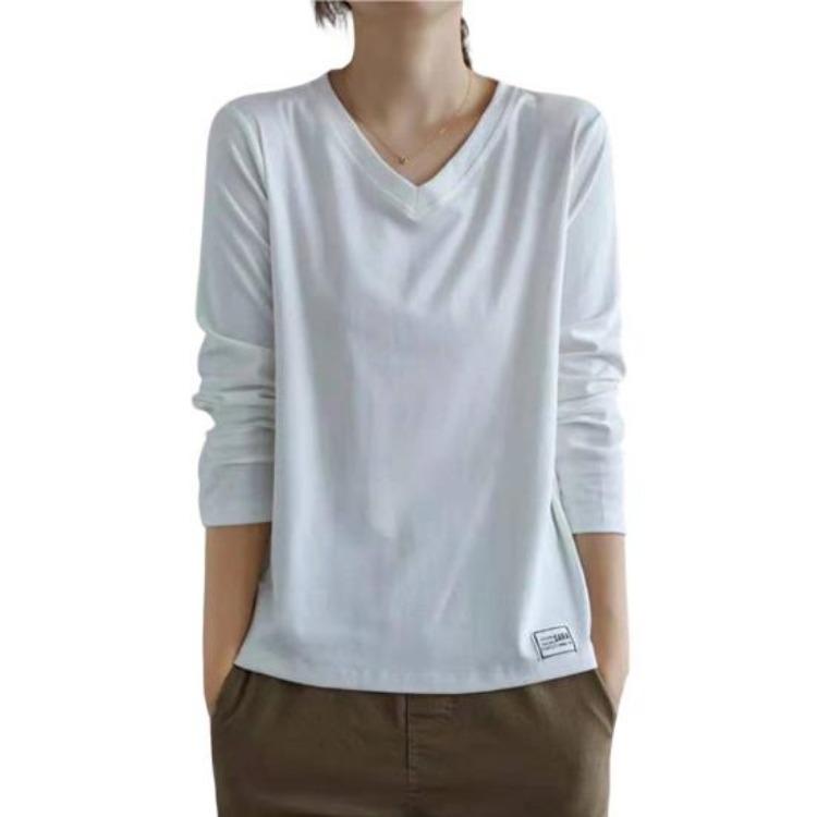 Streetwear Women Long Sleeve Top Solid Color Neck Tshirt Bottoming