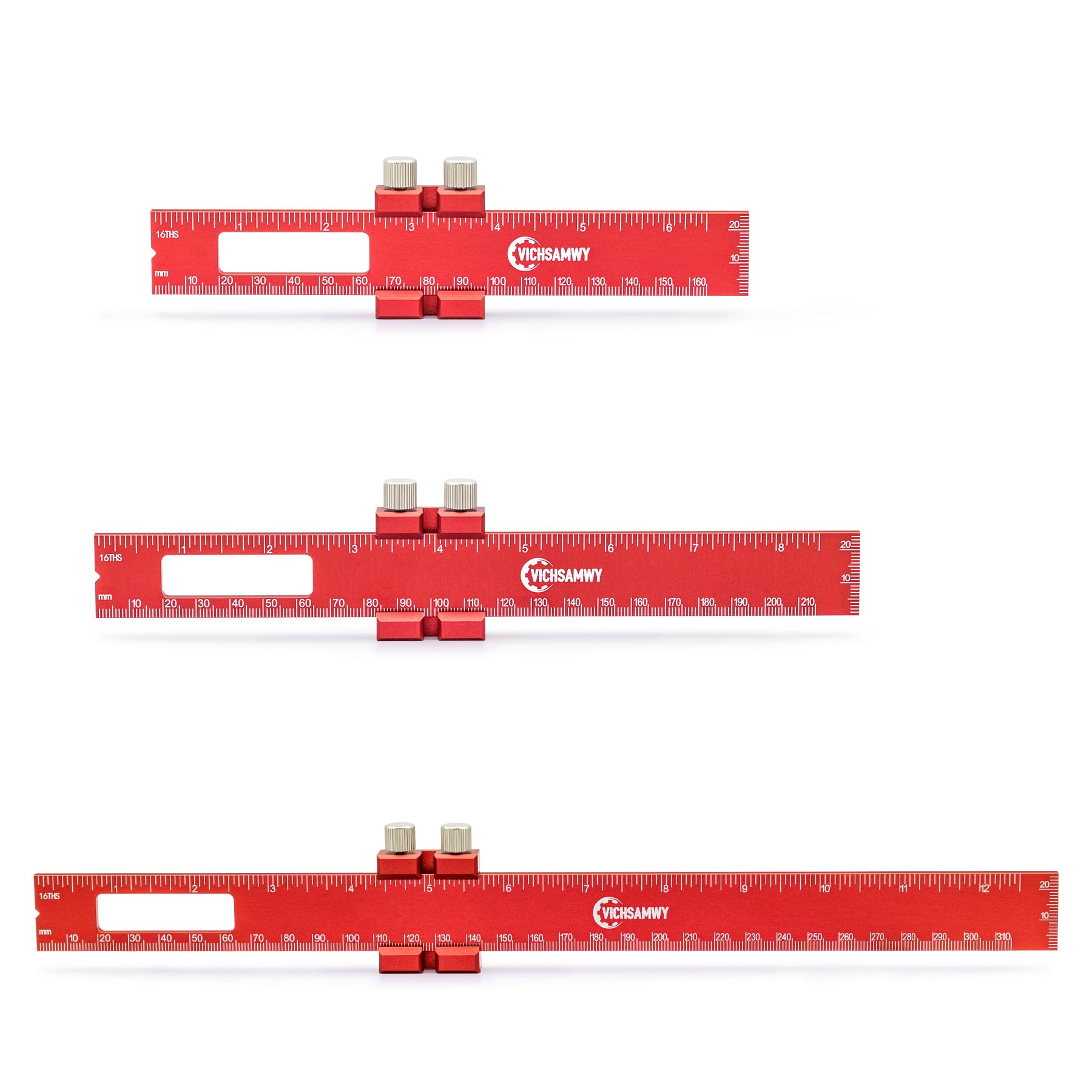 

Woodworking Ruler and Marking Ruler Set Aluminum Alloy Precision Track Marking Ruler with Graduations and Slide Stops 3-Piece (180mm/230mm/330mm),