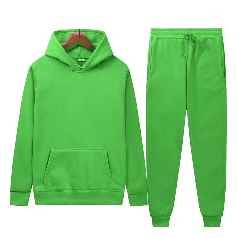 Autumn/Winter Solid Color Hooded Sweatshirt and Sport Pants Set - Unisex Casual Two-Piece
