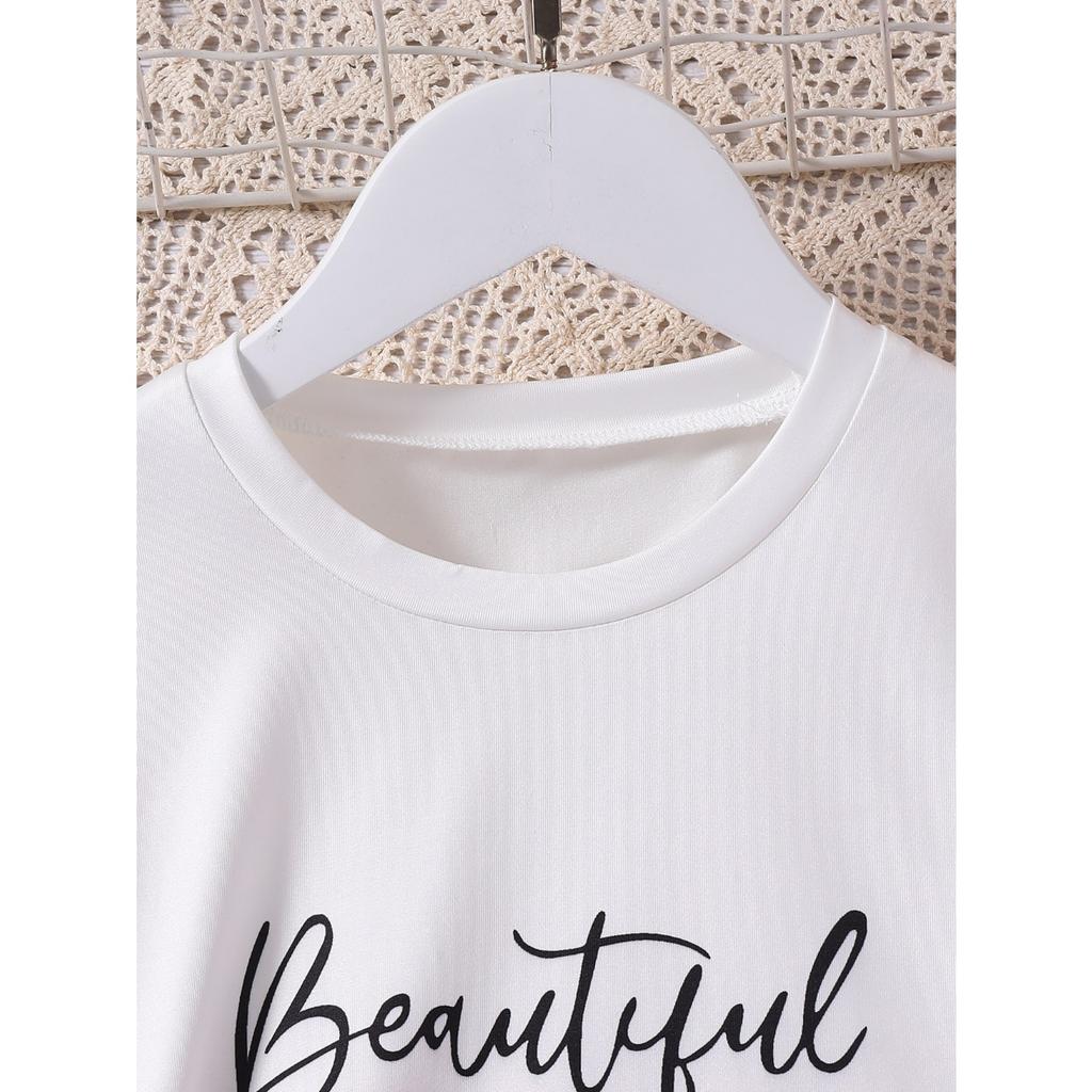 Best-Selling New Style Girls Boys, Simple Fashionable Gradient Letter Printed Shorts Set, Casual Holiday