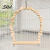 Non-slip Bird Perch Parrot Swing Perch, Solid Wood Pole, Wooden Blocks And Toy Natural Beads Arch, Unpainted for Small Medium Parrots Climbing