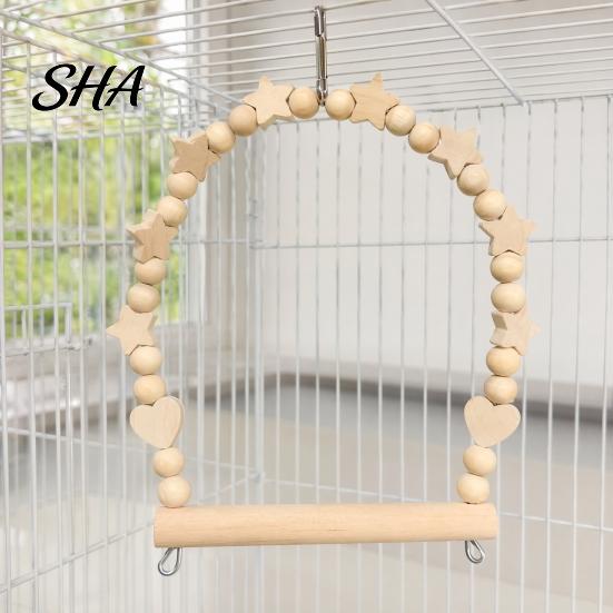 Non-slip Bird Perch Parrot Swing Perch, Solid Wood Pole, Wooden Blocks And Toy Natural Beads Arch, Unpainted for Small Medium Parrots Climbing
